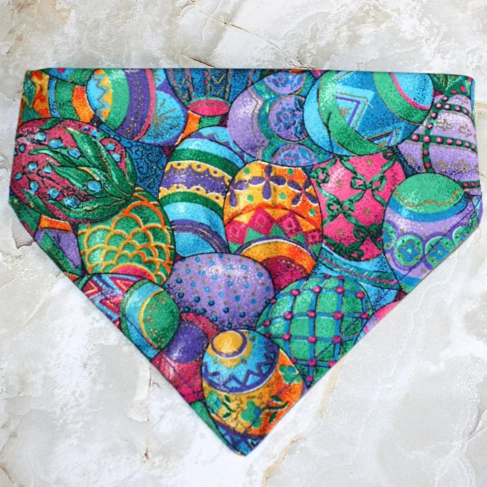 HAND CRAFTED Bandana Easter Egg Holiday Colorful Print Dog Pet Scarf Accessory